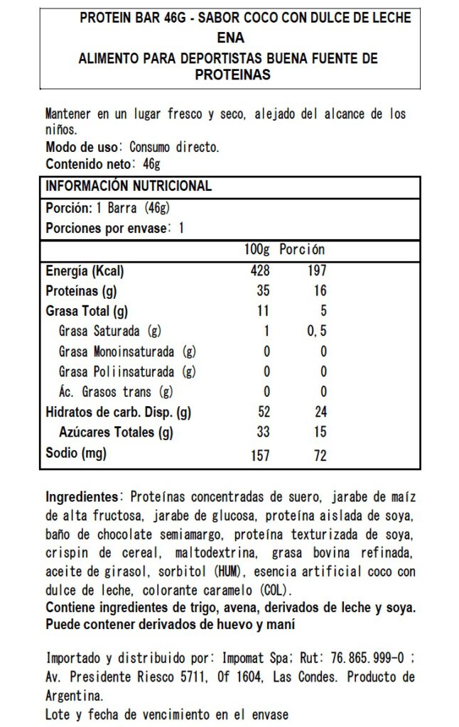 Barra de Proteína ENA Coco y Dulce de Leche Caja 16 Unidades Rolos